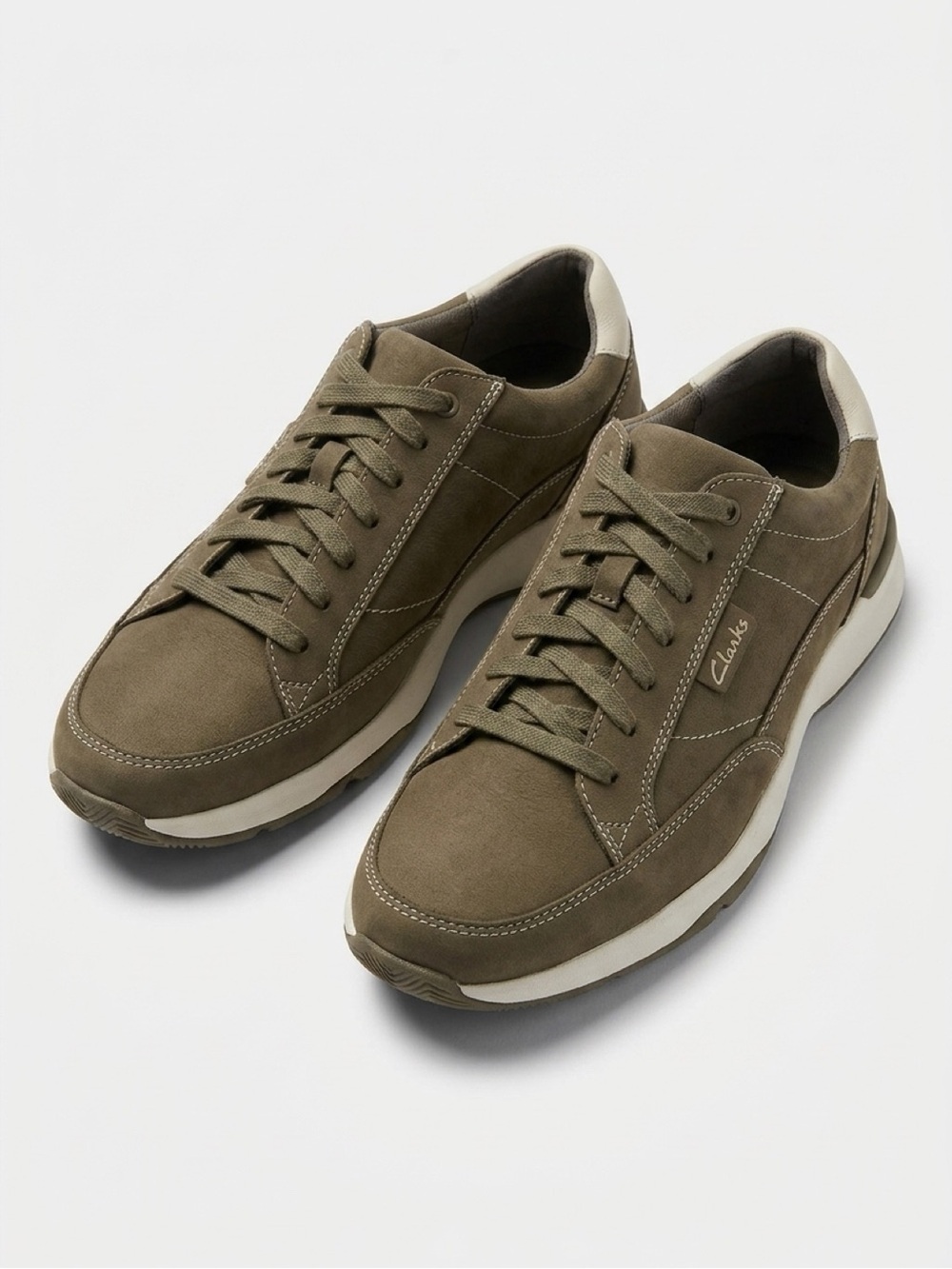 Clarks Men's Olive Green Suede Lace-Up Sneakers man’s size 9.5